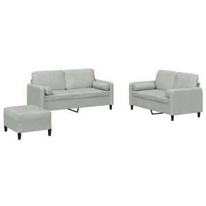 3-delige Loungeset met kussens fluweel lichtgrijs 3-delige Loungeset met kussens fluweel lichtgrijs