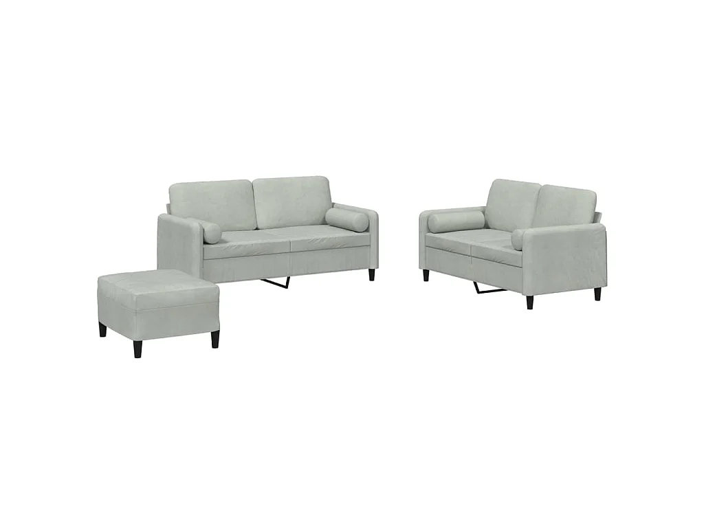 3-delige Loungeset met kussens fluweel lichtgrijs