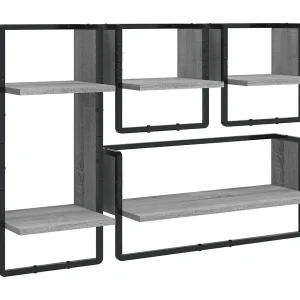 4-delige Wandschappenset met stangen bewerkt hout grijs sonoma 4-delige Wandschappenset met stangen bewerkt hout grijs sonoma