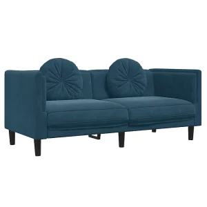 Bank met kussens 2-zits fluweel blauw Bank met kussens 2-zits fluweel blauw
