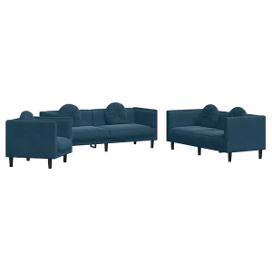 3-delige Loungeset met kussens fluweel blauw 3-delige Loungeset met kussens fluweel blauw