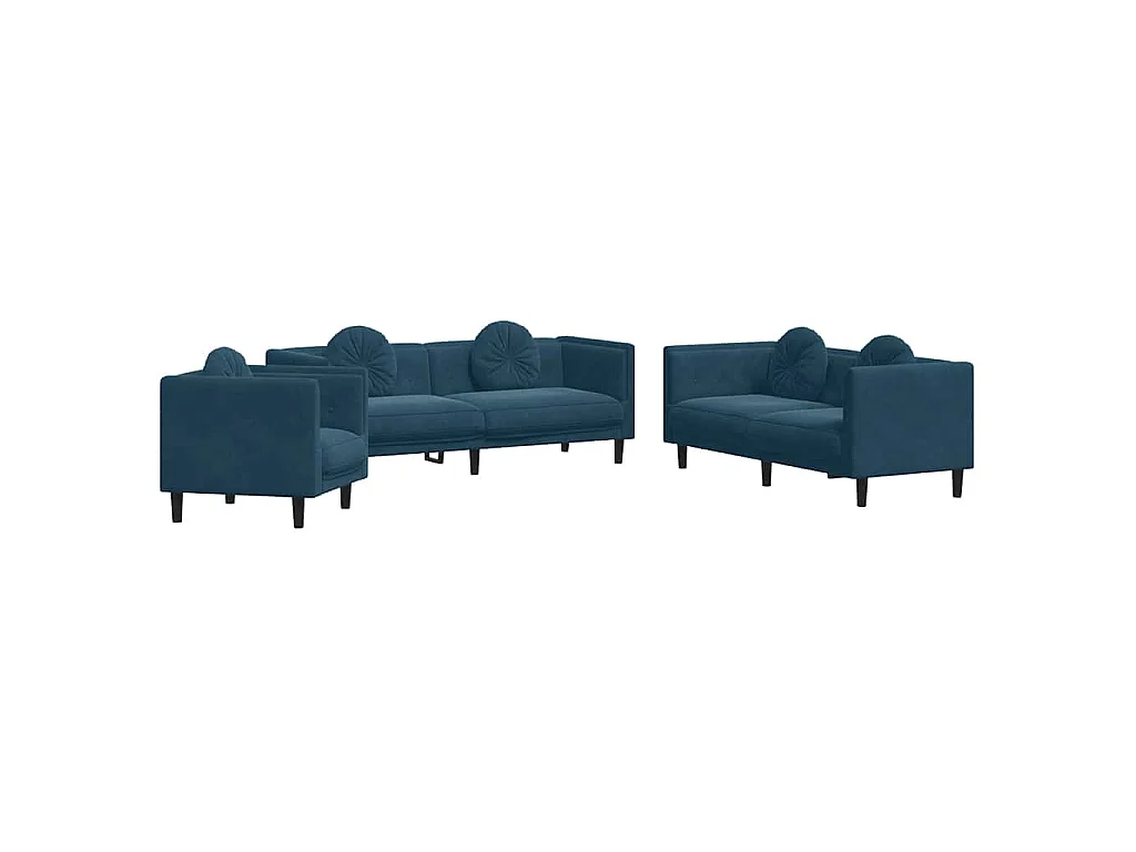 3-delige Loungeset met kussens fluweel blauw