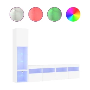4-delige Tv-wandmeubelset met LED-verlichting bewerkt hout wit 4-delige Tv-wandmeubelset met LED-verlichting bewerkt hout wit