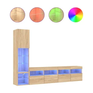 4-delige Tv-wandmeubelset met LED bewerkt hout sonoma eiken 4-delige Tv-wandmeubelset met LED bewerkt hout sonoma eiken