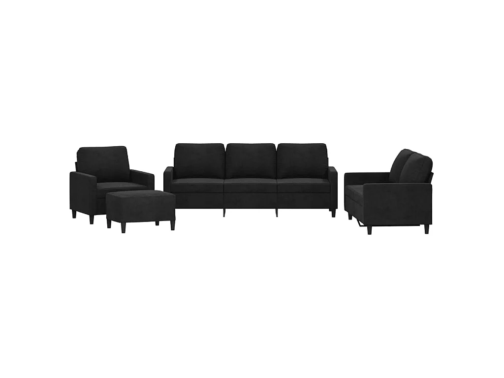 4-delige Loungeset met kussens fluweel zwart