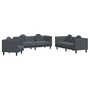 3-delige Loungeset met kussens fluweel donkergrijs 3-delige Loungeset met kussens fluweel donkergrijs