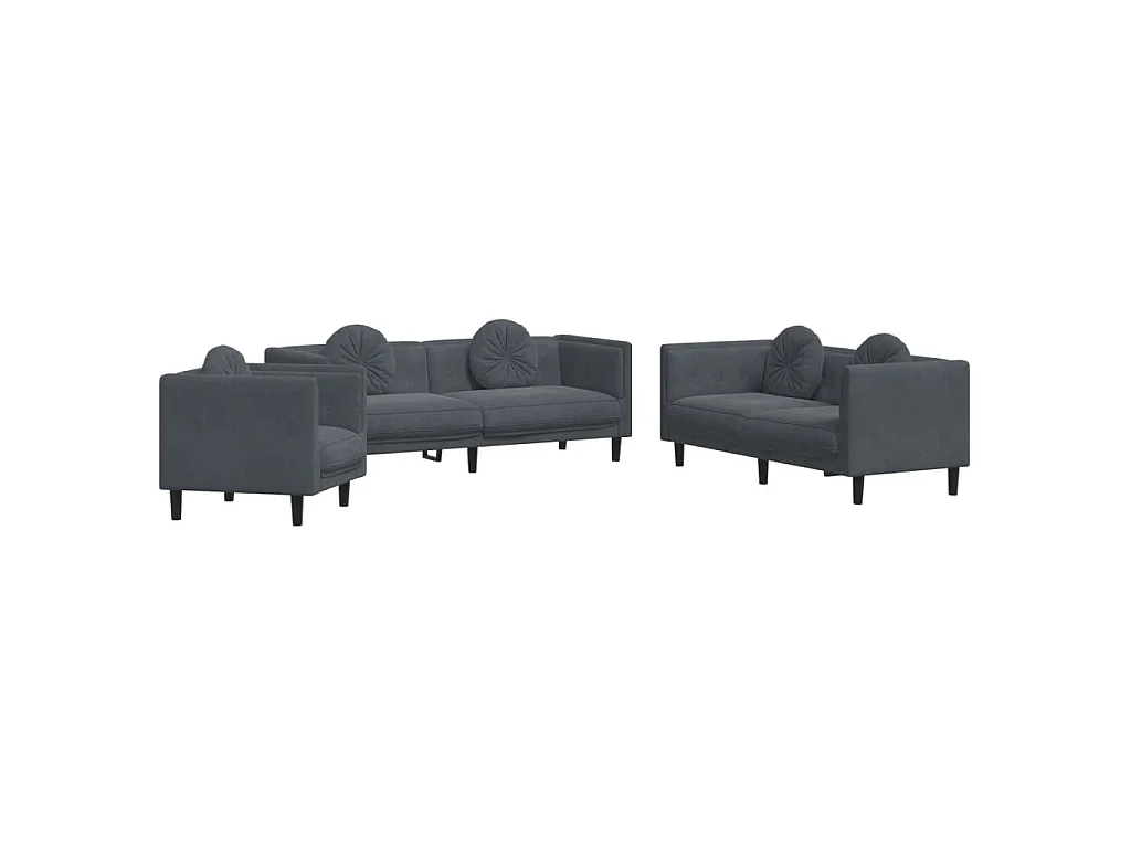 3-delige Loungeset met kussens fluweel donkergrijs