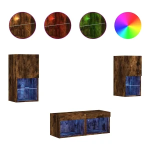 4-delige tv-wandmeubelset met LED-verlichting gerookt eiken 4-delige tv-wandmeubelset met LED-verlichting gerookt eiken