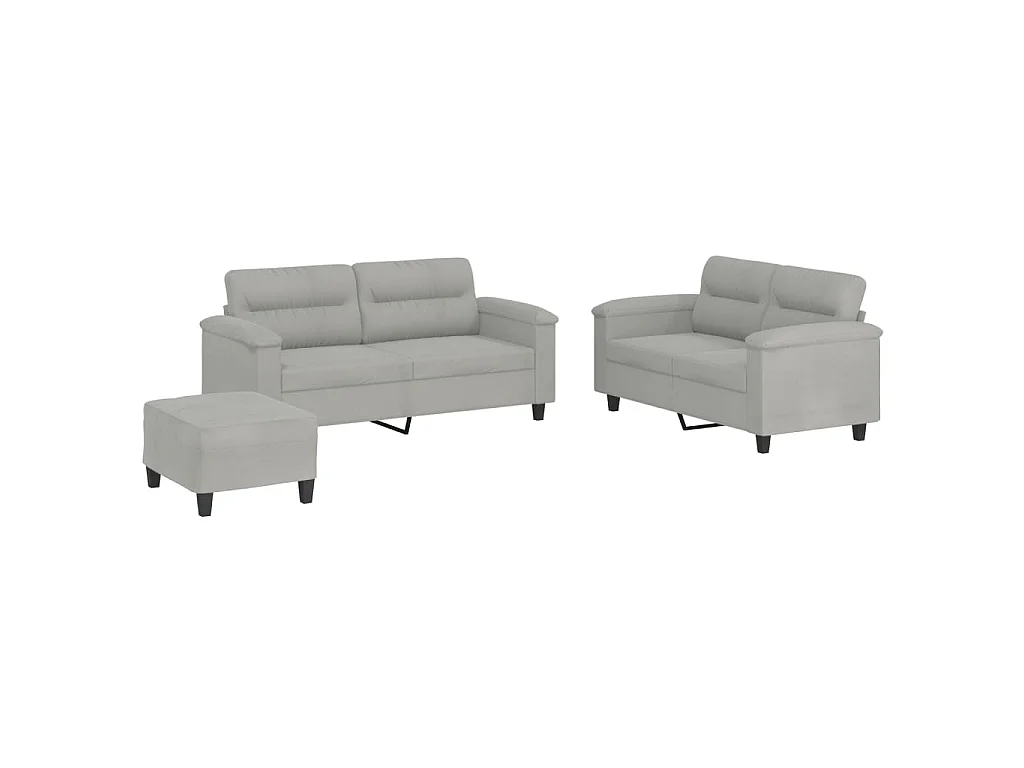3-delige Loungeset met kussens microvezelstof lichtgrijs