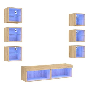 8-delige Tv-wandmeubelset met LED bewerkt hout sonoma eiken