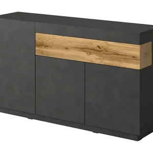 Andrea Antraciet Grijs en Hout 3-deurs 1-laden buffetkast Andrea Antraciet Grijs en Hout 3-deurs 1-laden buffetkast