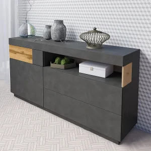 Andrea Antraciet Grijs en Hout 1-deurs 3-laden dressoir Andrea Antraciet Grijs en Hout 1-deurs 3-laden dressoir