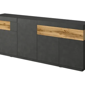 Andrea Antraciet Grijs en Hout 4-deurs dressoir met 2 laden Andrea Antraciet Grijs en Hout 4-deurs dressoir met 2 laden
