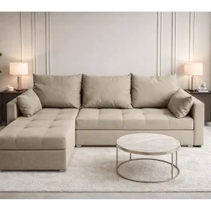 AX LIVING Hoekbank ELIF beige met slaapfunctie en opbergruimte L-vorm links AX LIVING Hoekbank ELIF beige met slaapfunctie en opbergruimte L-vorm links