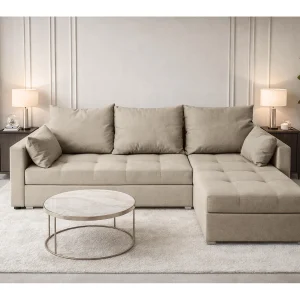 AX LIVING Hoekbank ELIF beige met slaapfunctie en opbergruimte L-vorm rechts AX LIVING Hoekbank ELIF beige met slaapfunctie en opbergruimte L-vorm rechts