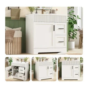Badkamermeubel met keramische wasbak – 81,5 x 47 x 85,5 cm – met lades en deuren – MDF – wit Badkamermeubel met keramische wasbak – 81,5 x 47 x 85,5 cm – met lades en deuren – MDF – wit