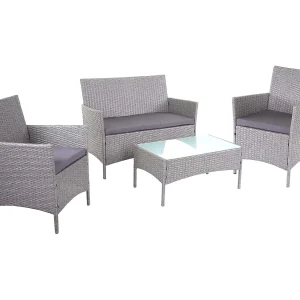 2-1-1 Poly-rattan tuinset Hamar,  grijs, antraciet kussens