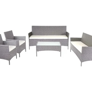 3-2-1-1 Poly-rattan set Hamar,  grijs, kussens crème