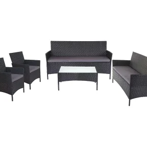 3-2-1-1 Poly-rattan set Hamar,  antraciet, antraciet kussens