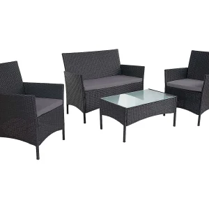 2-1-1 Poly-rattan tuinset Hamar,  antraciet, antraciet kussens