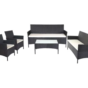 3-2-1-1 Poly-rattan set Hamar,  antraciet, kussens crème