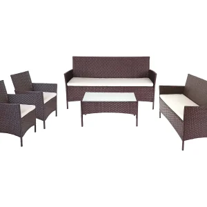 3-2-1-1 Poly-rattan set Hamar,  bruin-gemêleerd, kussens crème