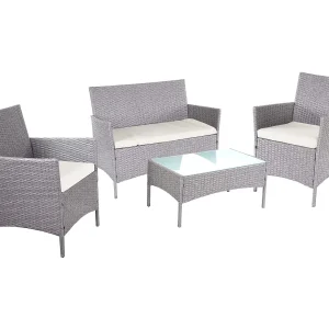 2-1-1 Poly-rattan tuinset Hamar,  grijs, kussens crème
