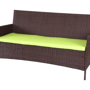 3-zits poly-rattan tuinbank Hamar, bruin-gemarmerd, groene kussens 3-zits poly-rattan tuinbank Hamar, bruin-gemarmerd, groene kussens