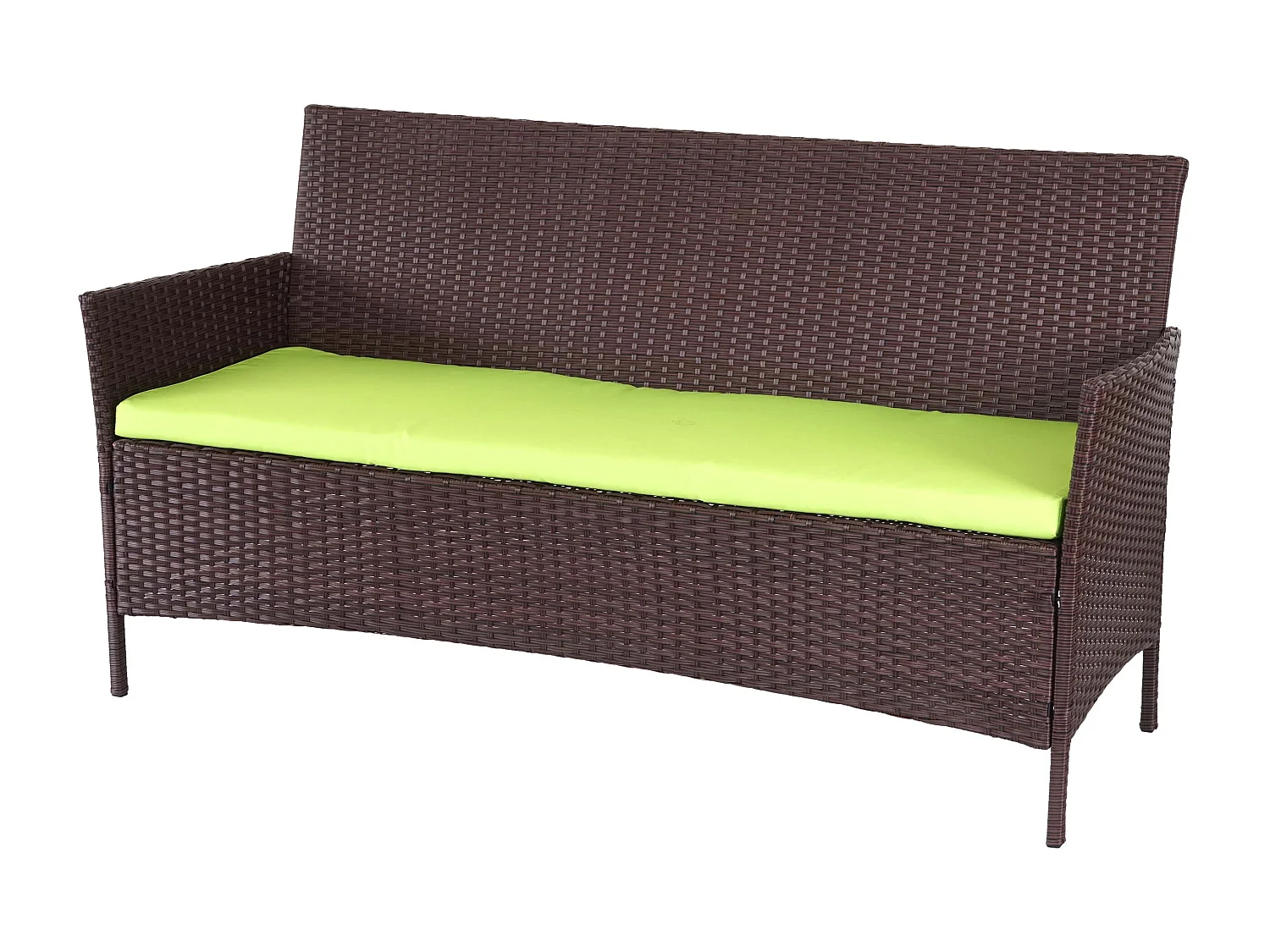 3-zits poly-rattan tuinbank Hamar,  bruin-gemarmerd, groene kussens
