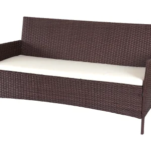 3-zits poly-rattan tuinbank Hamar, bruin-gemarmerd, kussens crème 3-zits poly-rattan tuinbank Hamar, bruin-gemarmerd, kussens crème