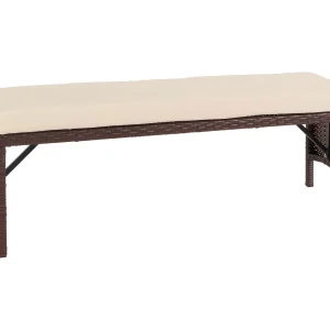 Bankje van polyrattan MCW-G16, bruin, kussens crème Bankje van polyrattan MCW-G16, bruin, kussens crème