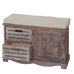 Bank MCW-J22, armoedige look, Bank MCW-J22, bank ladekast, shabby-look vintage MVG-gecertificeerd 49x71x32cm bruin