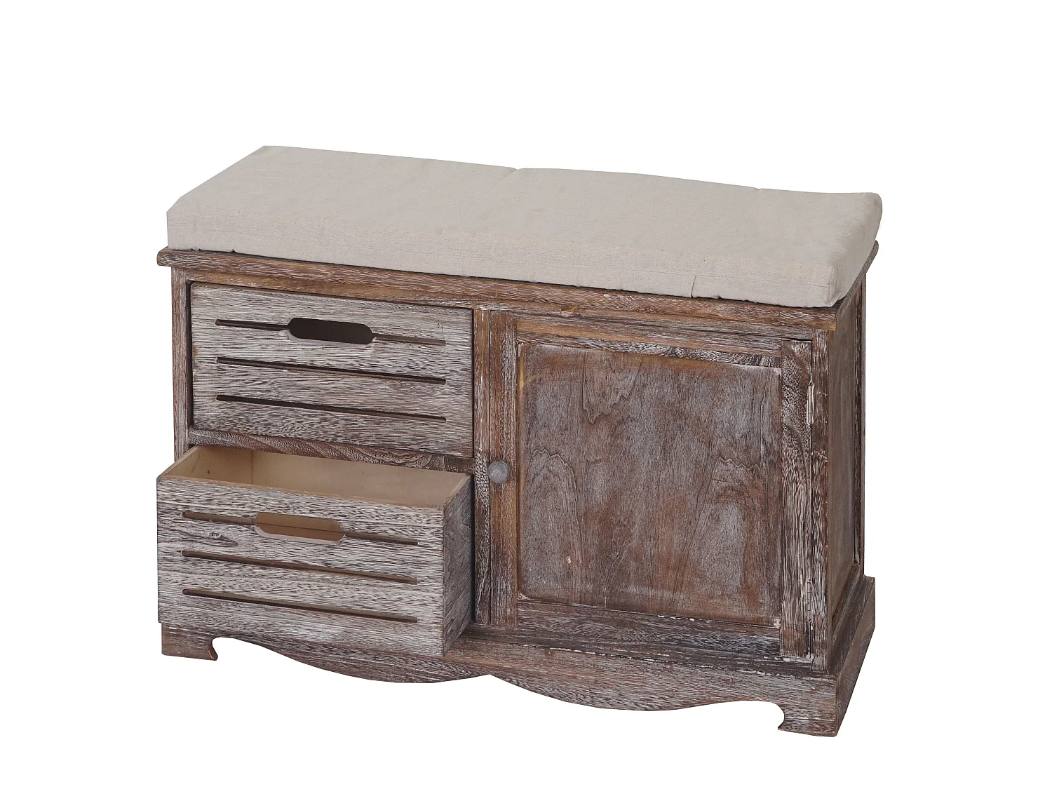 Bank MCW-J22, armoedige look, Bank MCW-J22, bank ladekast, shabby-look vintage MVG-gecertificeerd 49x71x32cm bruin