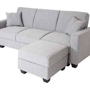 Bank MCW-H47 met voetenbank,  stof/textiel lichtgrijs