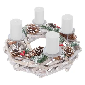 Adventskrans rond hout kaarsen wit, met kaarsen, wit Adventskrans rond hout kaarsen wit, met kaarsen, wit