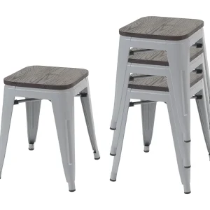 4x kruk MCW-A73 incl. houten zitting, grijs 4x kruk MCW-A73 incl. houten zitting, grijs