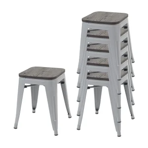 6x MCW-A73 krukken incl. houten zitting, grijs 6x MCW-A73 krukken incl. houten zitting, grijs