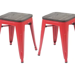 2x kruk MCW-A73 incl. houten zitting, rood 2x kruk MCW-A73 incl. houten zitting, rood