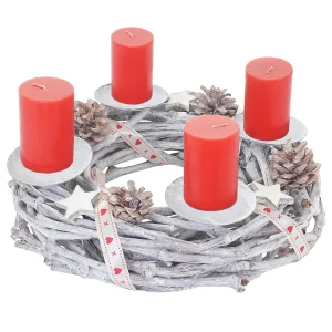 Adventskrans hout Ø 30cm met kaarsen rood, met kaarsen, rood Adventskrans hout Ø 30cm met kaarsen rood, met kaarsen, rood