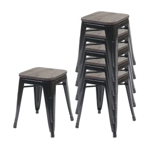 6x MCW-A73 krukken incl. houten zitting, zwart 6x MCW-A73 krukken incl. houten zitting, zwart