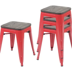 4x kruk MCW-A73 incl. houten zitting, rood 4x kruk MCW-A73 incl. houten zitting, rood