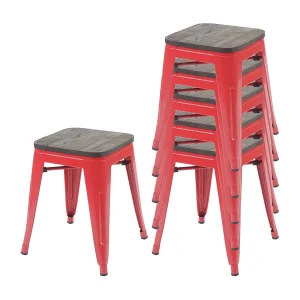 6x MCW-A73 krukken incl. houten zitting, rood 6x MCW-A73 krukken incl. houten zitting, rood