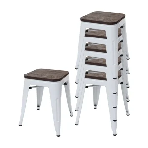 6x MCW-A73 krukken incl. houten zitting, wit 6x MCW-A73 krukken incl. houten zitting, wit