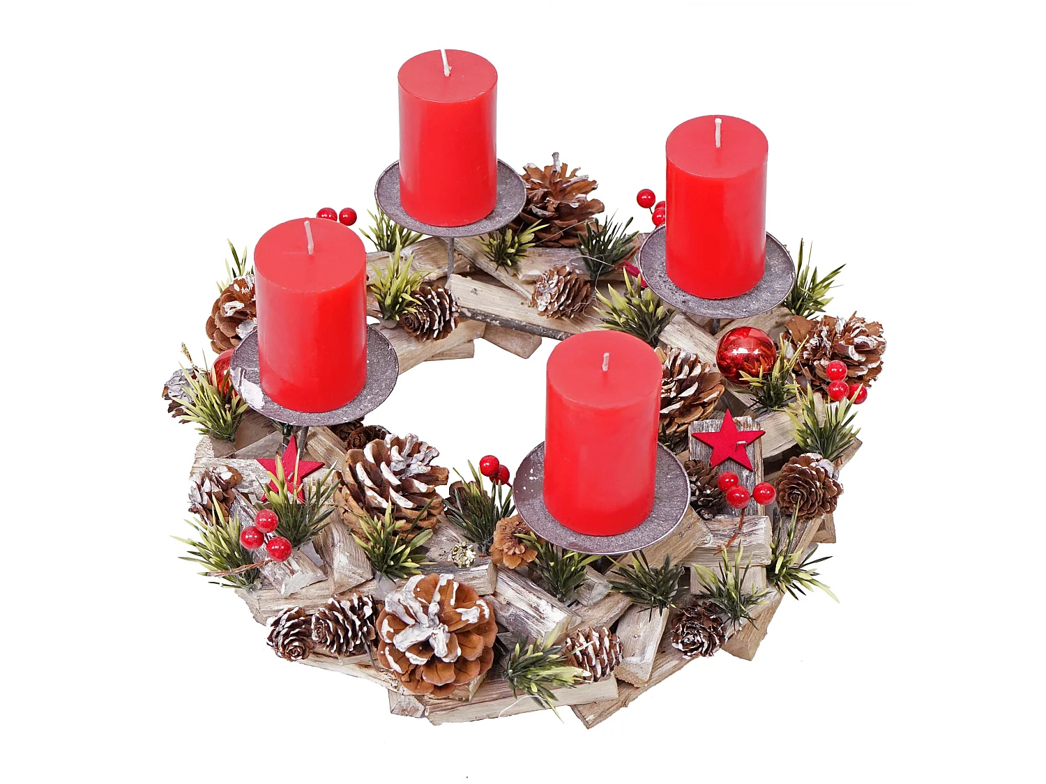 Adventskrans MCW-H50 hout zonder kaarsen, incl. 4x kaarsen rood