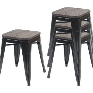 4x kruk MCW-A73 incl. houten zitting, zwart 4x kruk MCW-A73 incl. houten zitting, zwart