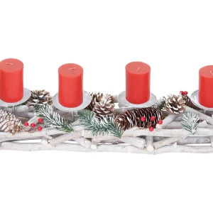 Adventskrans langwerpig hout zonder kaarsen, met kaarsen, rood Adventskrans langwerpig hout zonder kaarsen, met kaarsen, rood