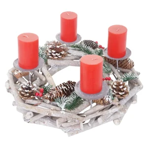 Adventskrans rond hout zonder kaarsen, met kaarsen, rood Adventskrans rond hout zonder kaarsen, met kaarsen, rood
