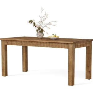 160 cm massief houten eettafel voor 6 personen, landelijke keukentafel met stevige poten, rechthoekige houten eettafel