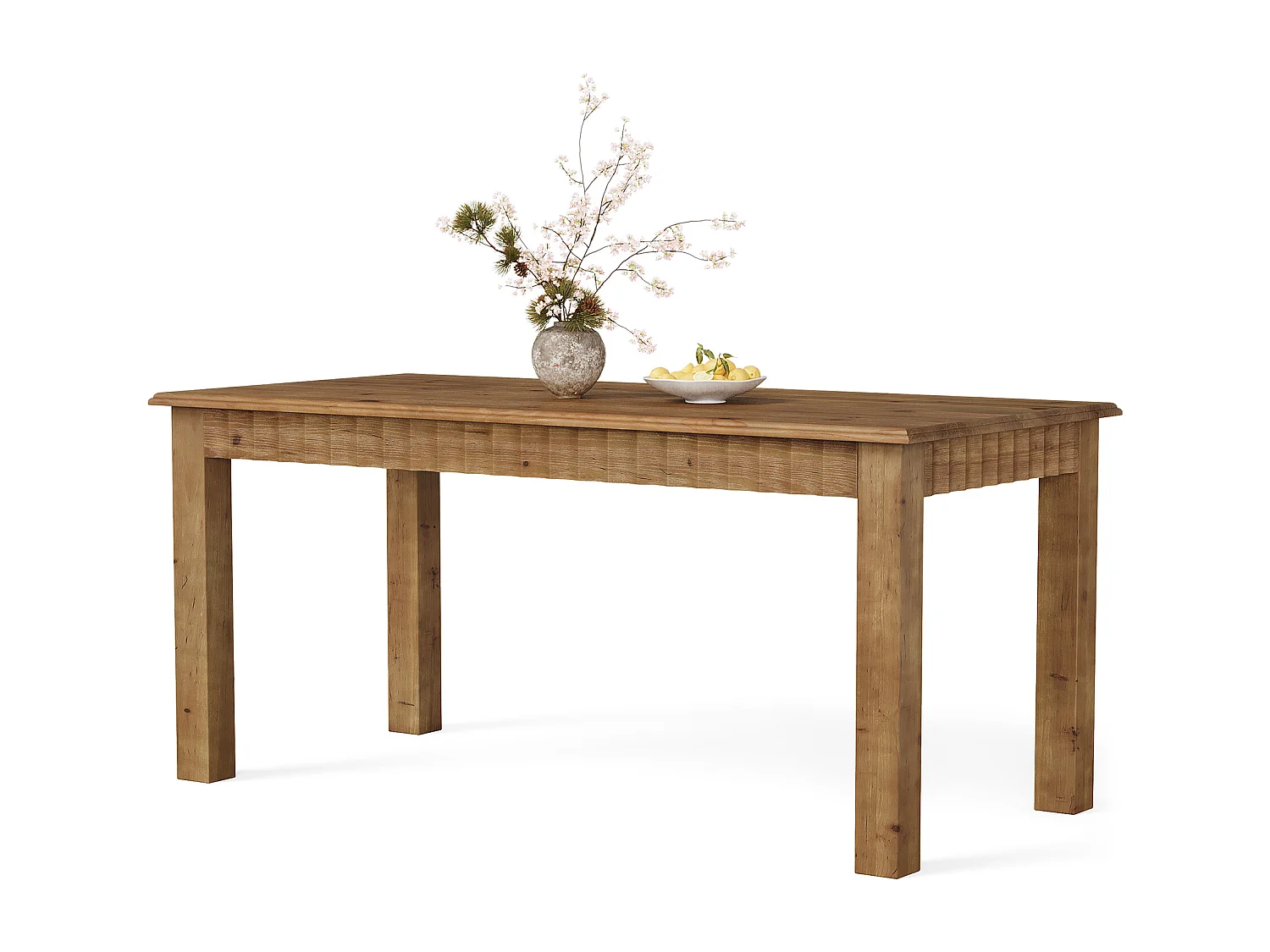 160 cm massief houten eettafel voor 6 personen, landelijke keukentafel met stevige poten, rechthoekige houten eettafel