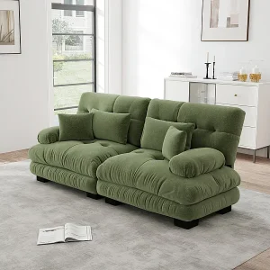 2-zits bank van chenillestof, met kussens en sierkussens, 220x77x81cm, Groen 2-zits bank van chenillestof, met kussens en sierkussens, 220x77x81cm, Groen